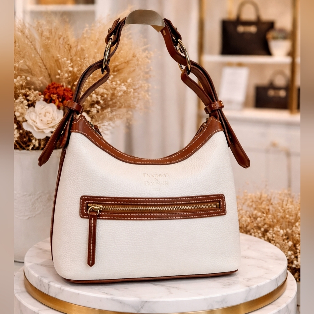 Dooney & Bourke Vintage White Cream and Brown Hobo Shoulder‎ Bag